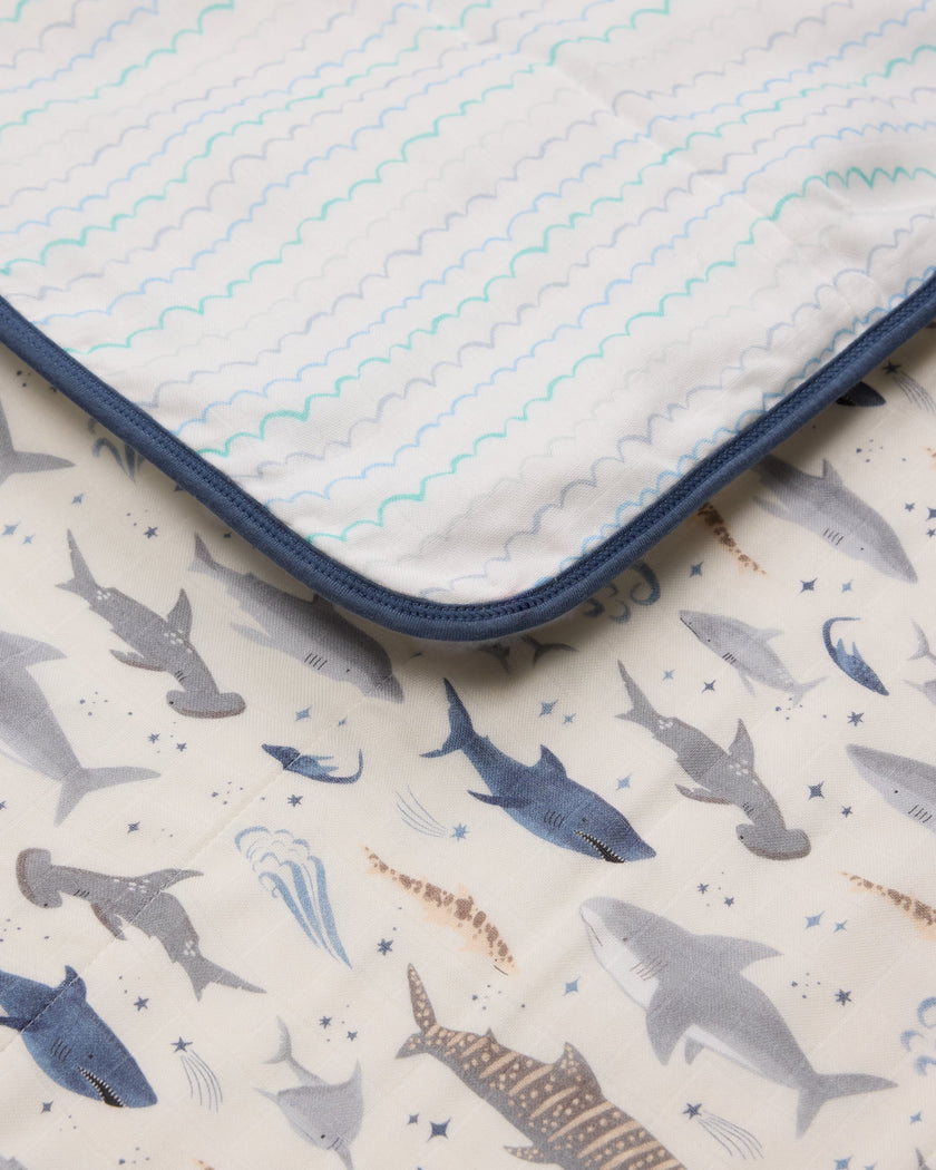 Muslin Quilt - Smiley Sharks