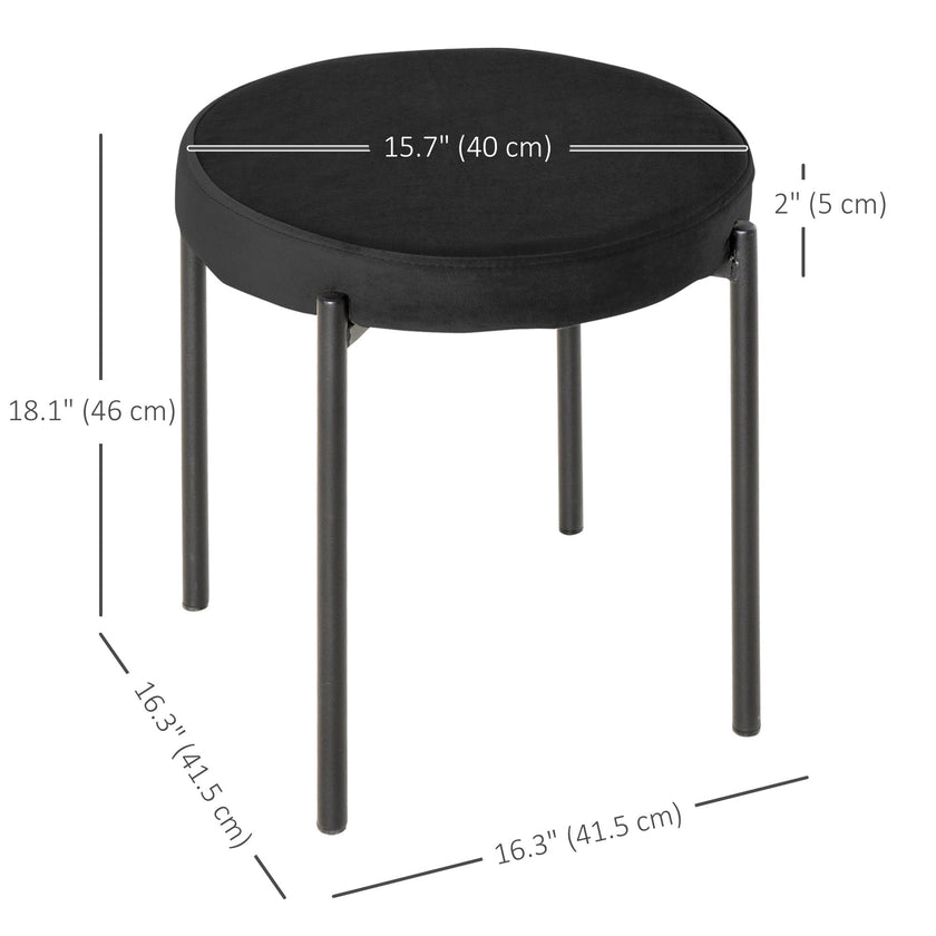 Noel Backless Round Dining Stools-Set of 4 with Metal Legs-Black