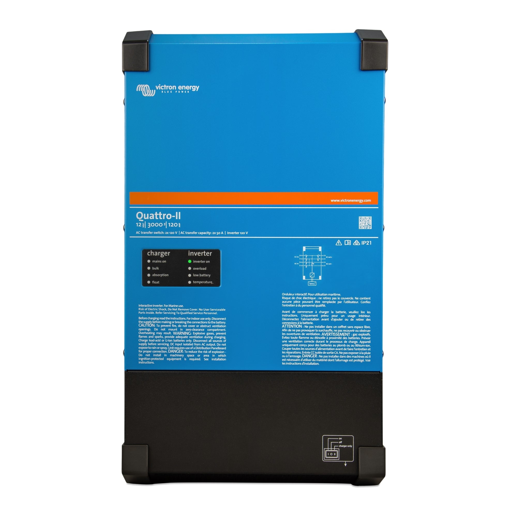 Victron Energy Quattro-II 12/3000/120-50/50 2x120V Inverter/Charger | QUA122305130