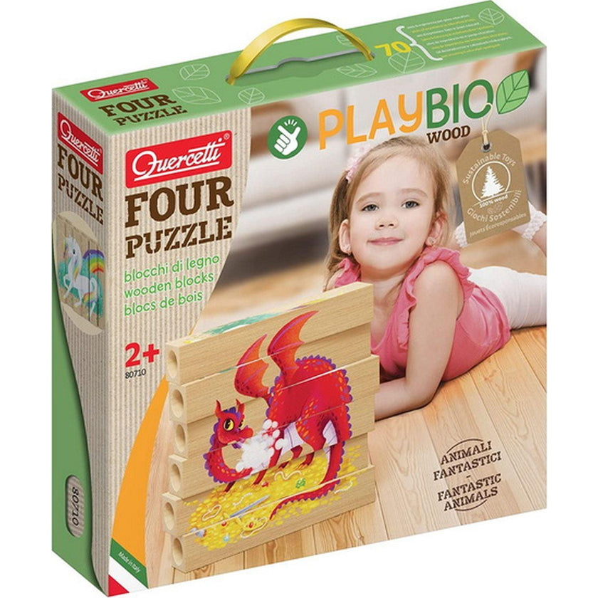 Quercetti - Play Bio - Wooden Puzzles - Fantastic Animals - 4 Pz