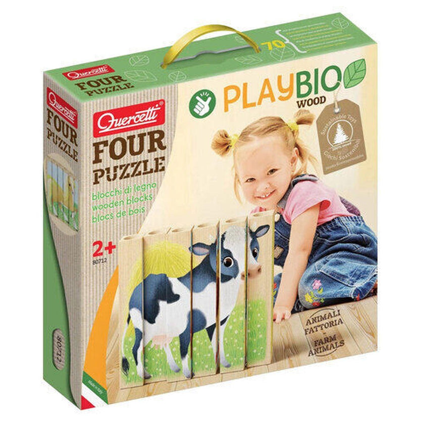 Quercetti - Play Bio - Wooden Puzzles - Farm Animals - 4 Pz