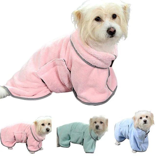 Microfiber Dog Bathrobe & Pet Drying Towel – Blue, Pink & Green | XS–M