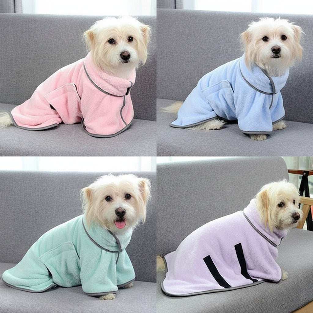 Microfiber Dog Bathrobe & Pet Drying Towel – Blue, Pink & Green | XS–M