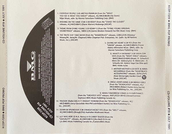 Various /0 BMG Pop Promo CD - Volume 19 - July 1991 - CD Used (DISCOGS)