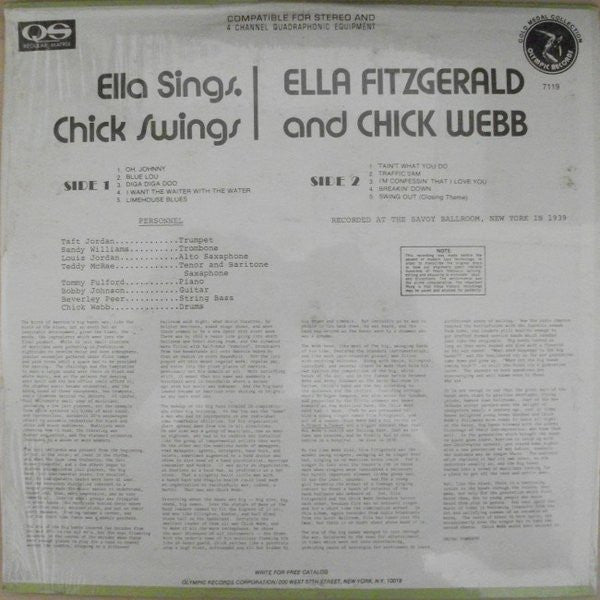 Ella Fitzgerald And Chick Webb / Ella Sings, Chick Swings - LP Used