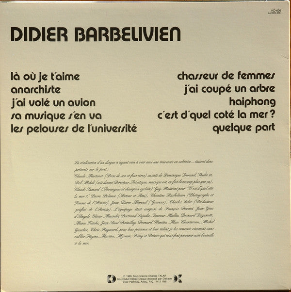 Didier Barbelivien / Là Où Je T'aime - LP Used