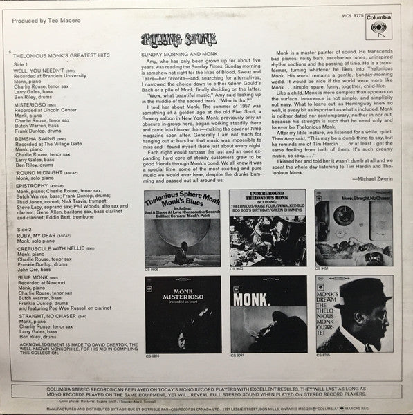 Thelonious Monk / Monk's Greatest Hits- LP USED