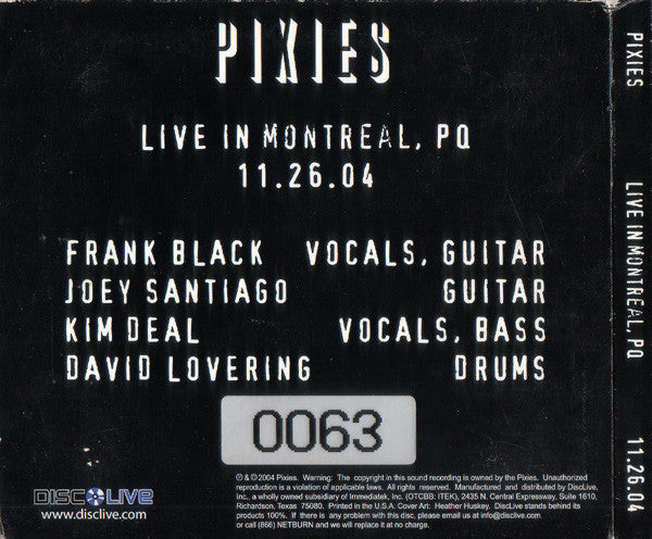 Pixies / Live In Montreal, PQ - 11.26.04 - CD (Used)