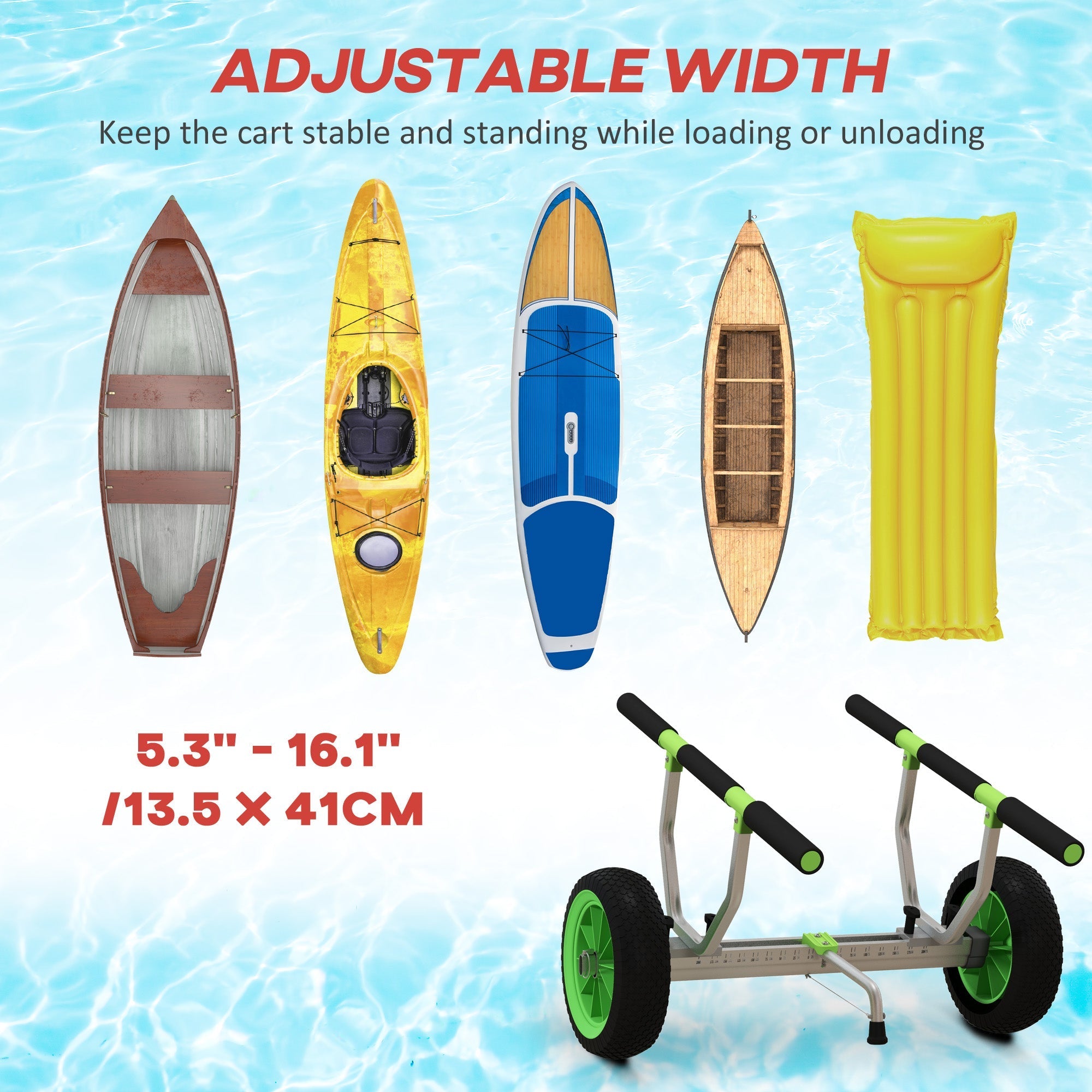 Soozier Kayak Cart Dolly with Adjustable Width and Flat-Free Wheels, Aluminum Frame, for Kayaks, Canoes, Paddleboards