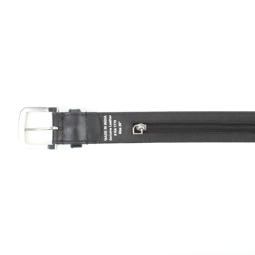 Men’s Buff Grain Leather Travel Belt with Secret Internal Zipper Pocket