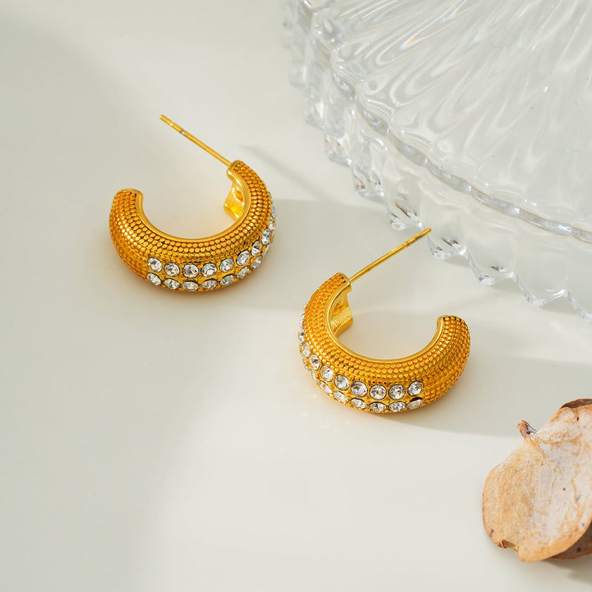 RANI Gold: Textured Pavé Zirconia (CZ) Mini Hoop Earrings