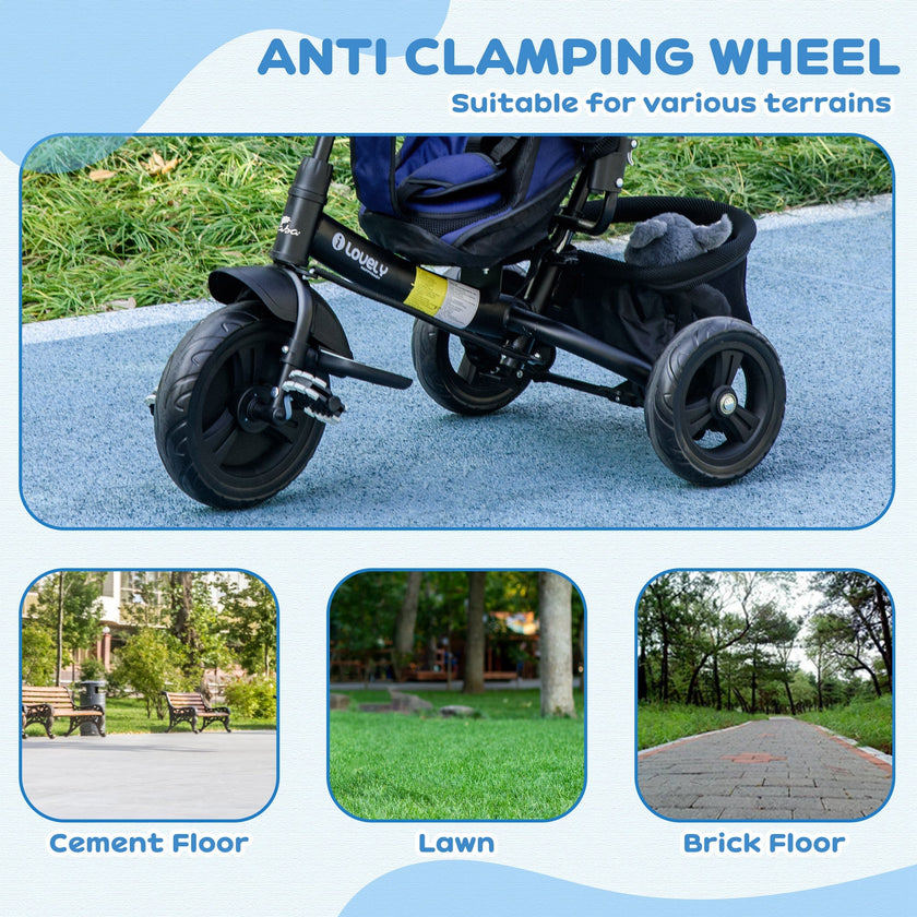 Qaba 6-in-1 Convertible Tricycle for Toddlers 1-5 Years - Parent-Push Handle, Dark Blue, Perfect Outdoor Ride