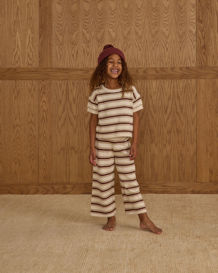 Boxy Crop Knit Tee || Autumn Stripe