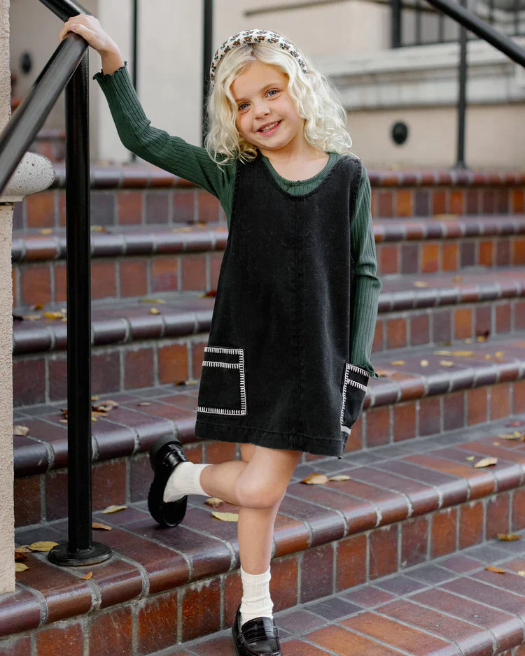 V-Neck Overall Dress | Washed Black | Rylee & Cru
