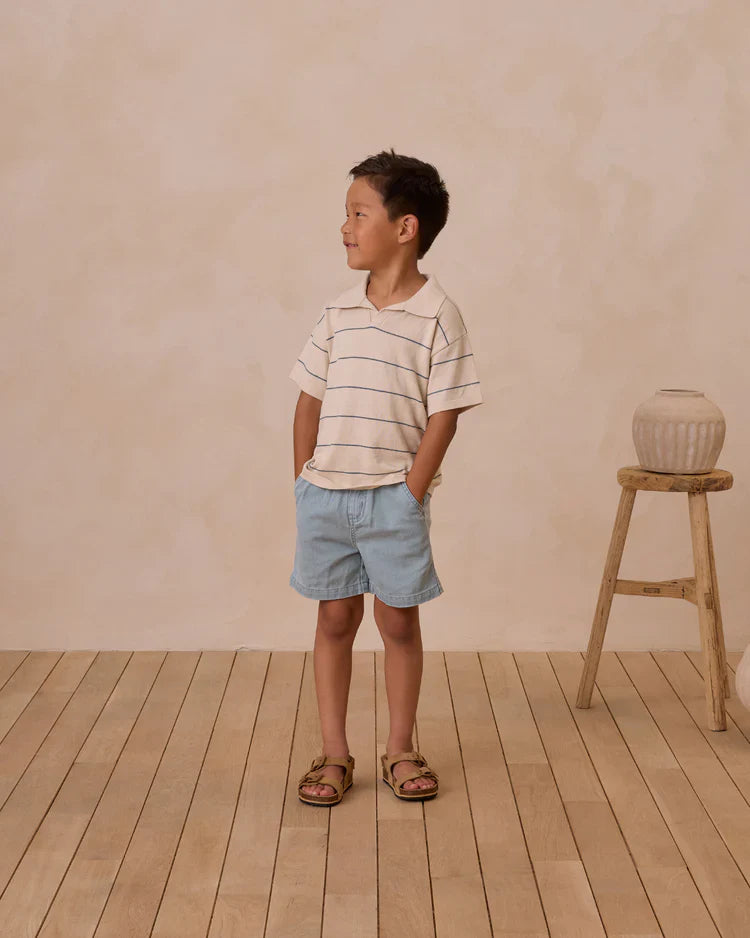 Chandler Knit Polo Top | Blue Stripe | Rylee & Cru