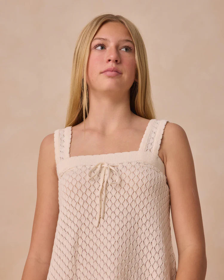 Teen Crochet Tank Mini Dress | Ivory | Rylee & Cru