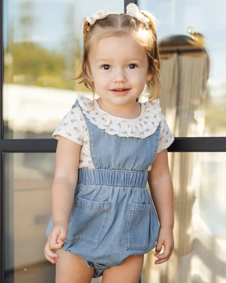 Ruffle Collar Bodysuit | Blue Ditsy | Rylee & Cru