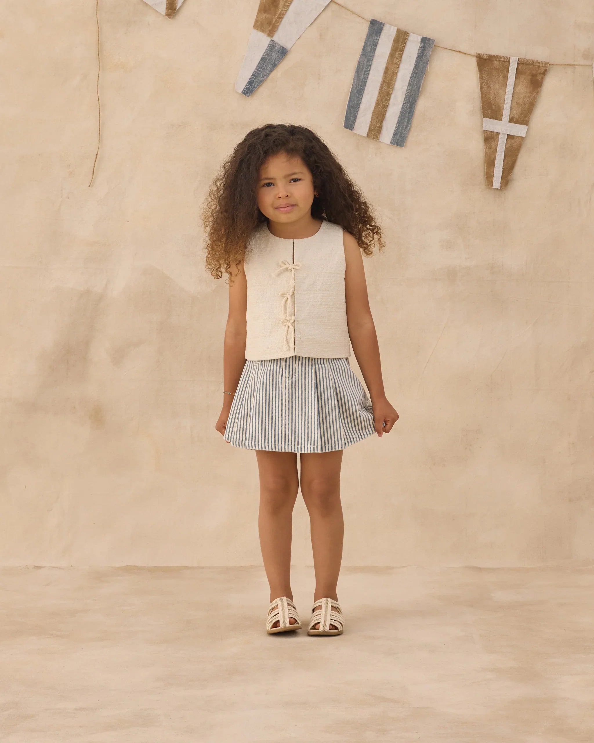 Pleated Denim Skirt | Railroad Stripe | Rylee & Cru