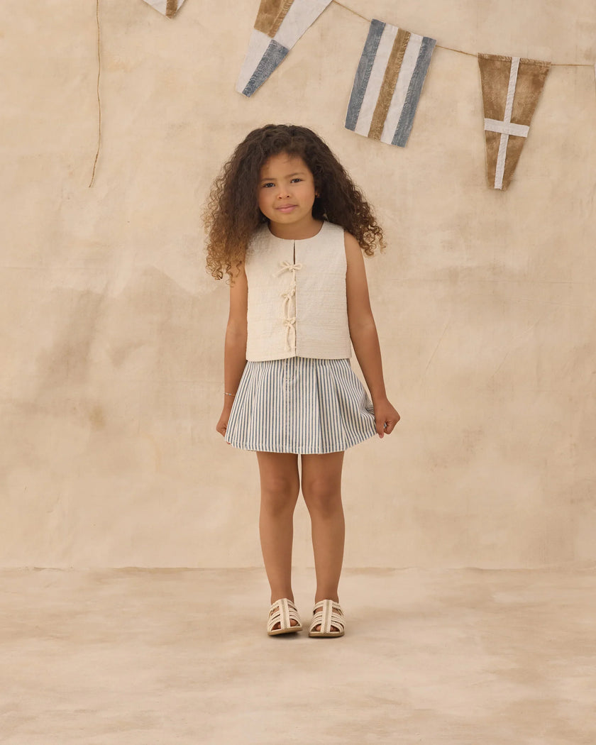 Pleated Denim Skirt | Railroad Stripe | Rylee & Cru