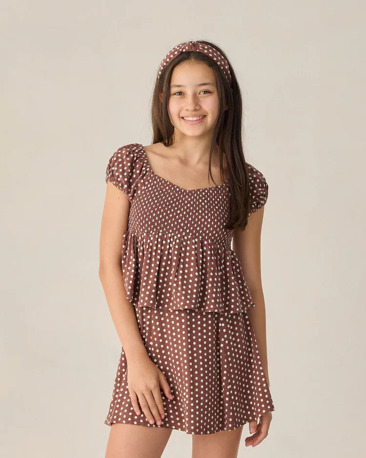 Teen Flutter Top | Chocolate Polka Dot | Rylee & Cru