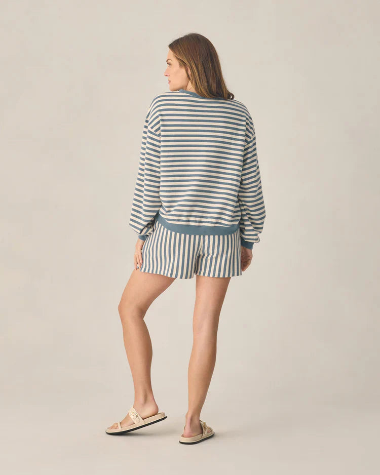 Ladies Oversized Crew + Short Set | Marine Stripe | Rylee & Cru