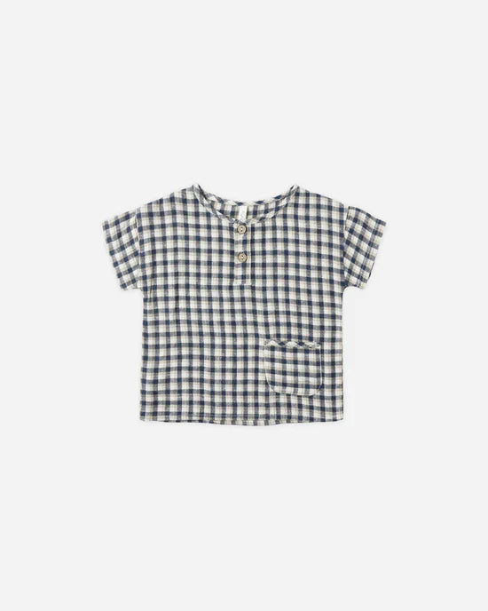Woven Henley Tee | Navy Check | Rylee & Cru
