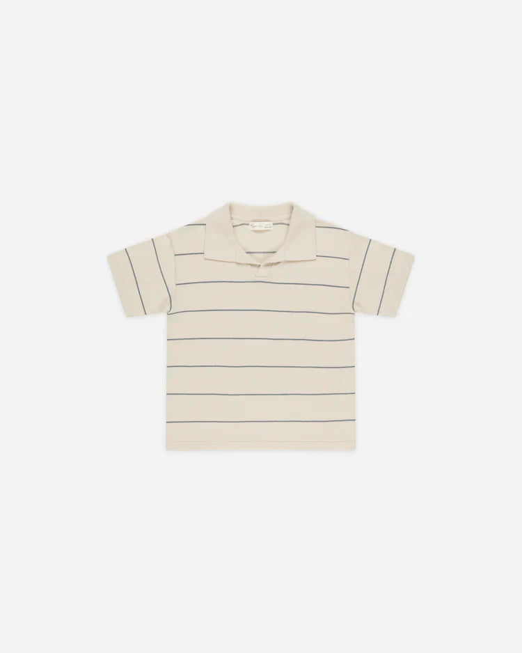 Chandler Knit Polo Top | Blue Stripe | Rylee & Cru