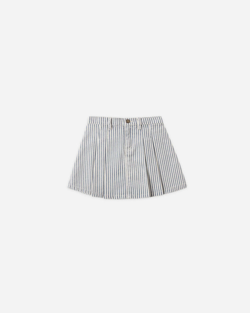 Pleated Denim Skirt | Railroad Stripe | Rylee & Cru