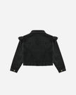 Ruffle Denim Jacket | Washed Black | Rylee & Cru