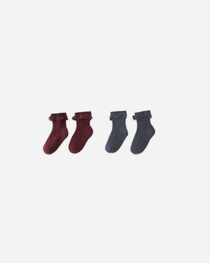 Lace Trim Socks, 2-pack | Burgundy, Navy | Rylee & Cru