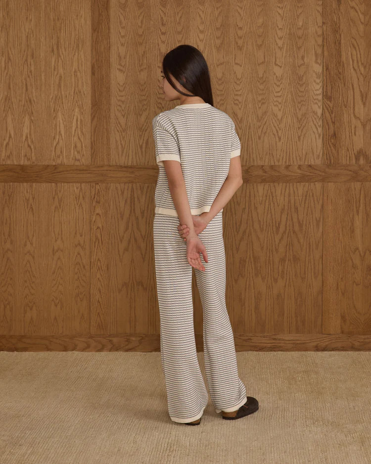 Boxy Crop Knit Tee | Dusty Blue Stripe | Rylee & Cru