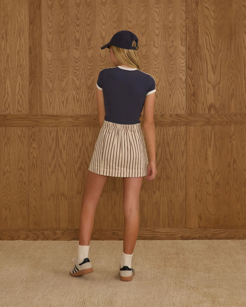 Teen Denver Mini Skirt | Burgundy Pinstripe | Rylee & Cru