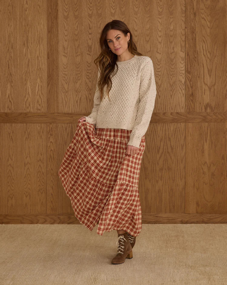 Tiered Midi Skirt (Ladies)| Red Plaid | Rylee & Cru