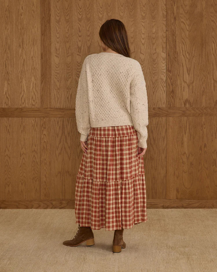 Tiered Midi Skirt (Ladies)| Red Plaid | Rylee & Cru