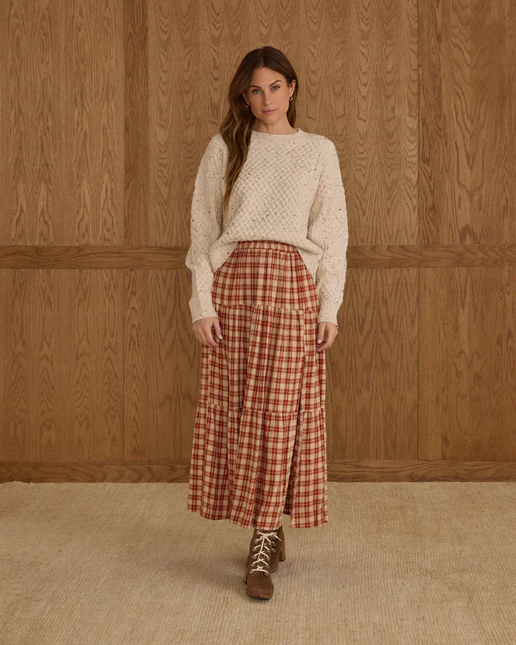 Tiered Midi Skirt (Ladies)| Red Plaid | Rylee & Cru