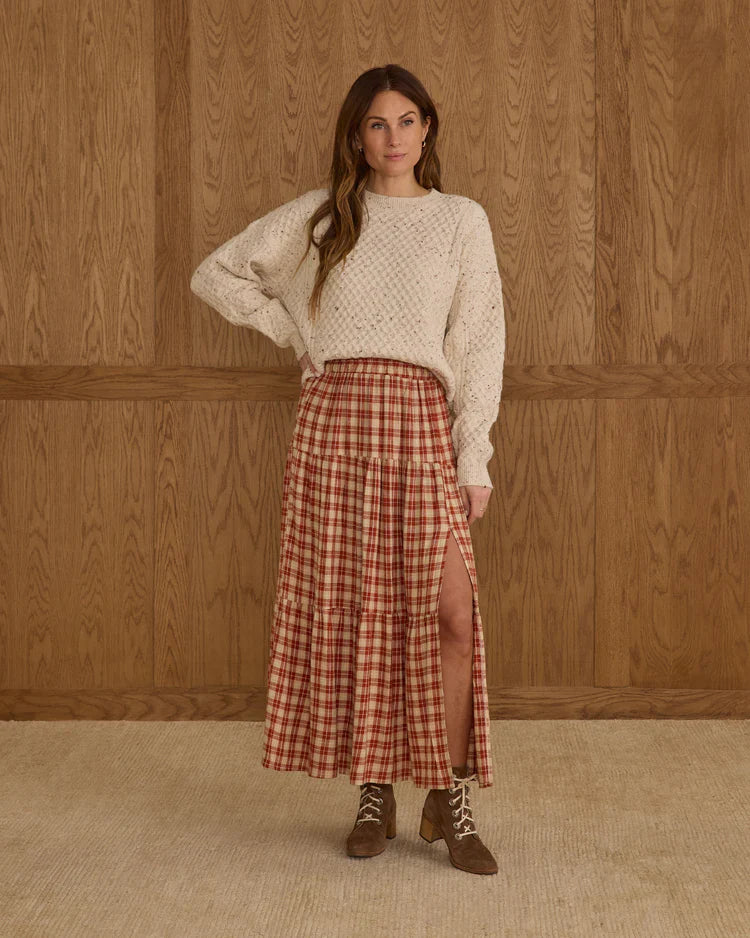 Tiered Midi Skirt (Ladies)| Red Plaid | Rylee & Cru