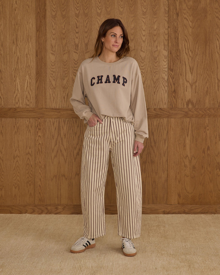 Ladies Barrel Pant | Burgundy Pinstripe | Rylee & Cru