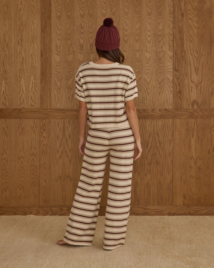 Ladies Boxy Crop Knit Tee | Burgundy Stripe | Rylee & Cru