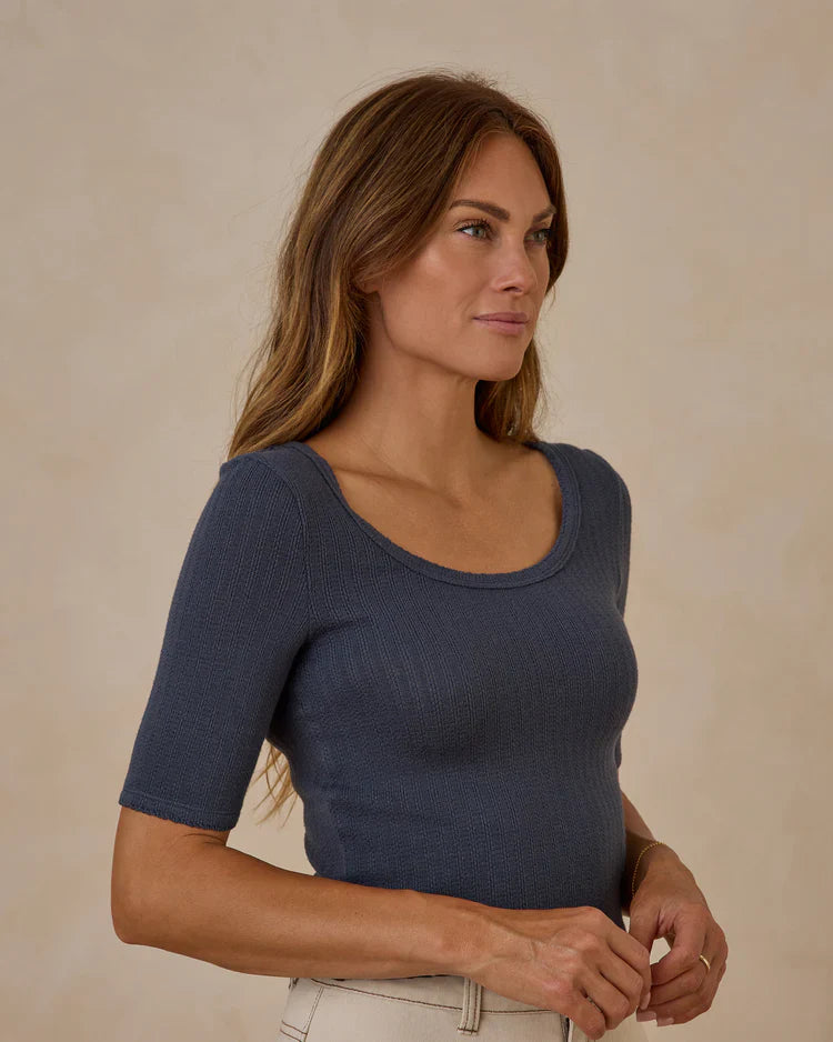Ladies Scallop Tee | Indigo | Rylee & Cru