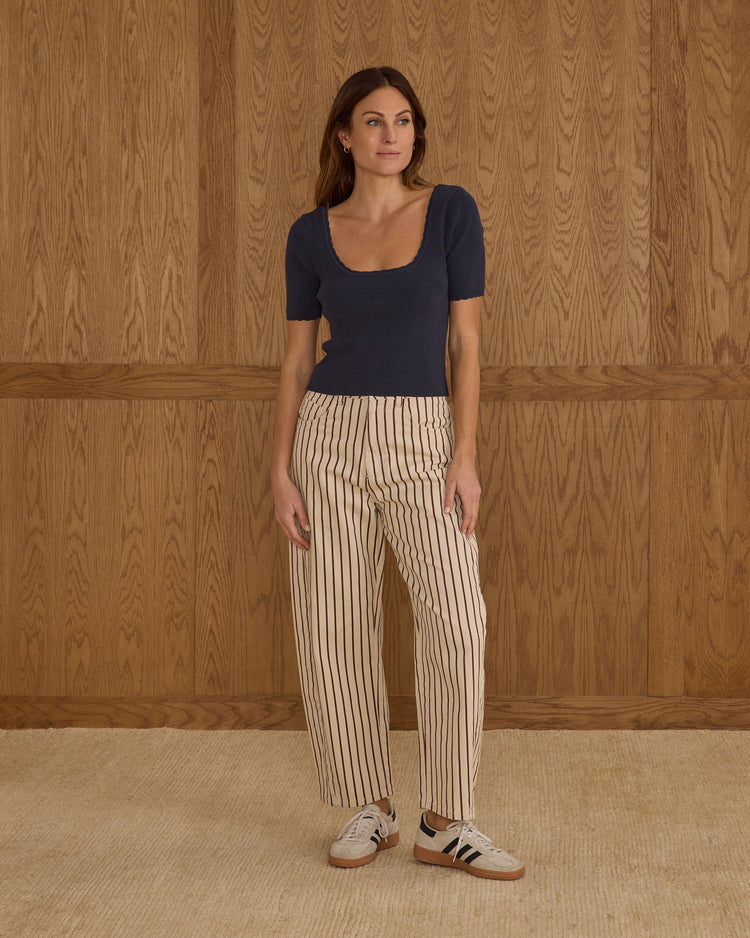 Ladies Barrel Pant | Burgundy Pinstripe | Rylee & Cru