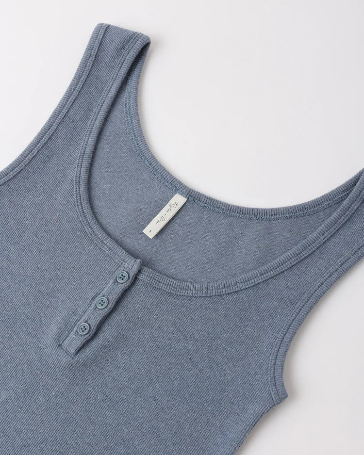 Ladies Ribbed Tank | Heathered Marine | Rylee & Cru