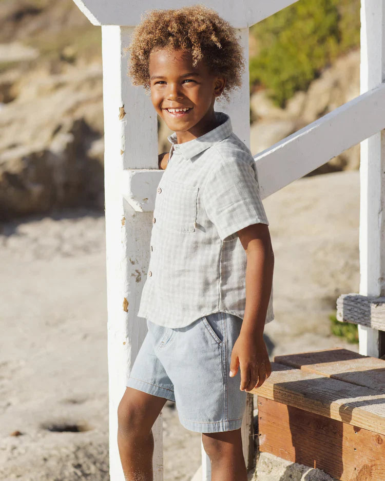 Collared Short Sleeve Shirt | Green Gingham | Rylee & Cru