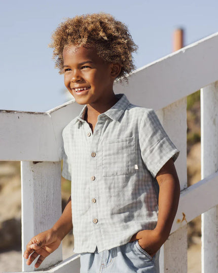 Collared Short Sleeve Shirt | Green Gingham | Rylee & Cru