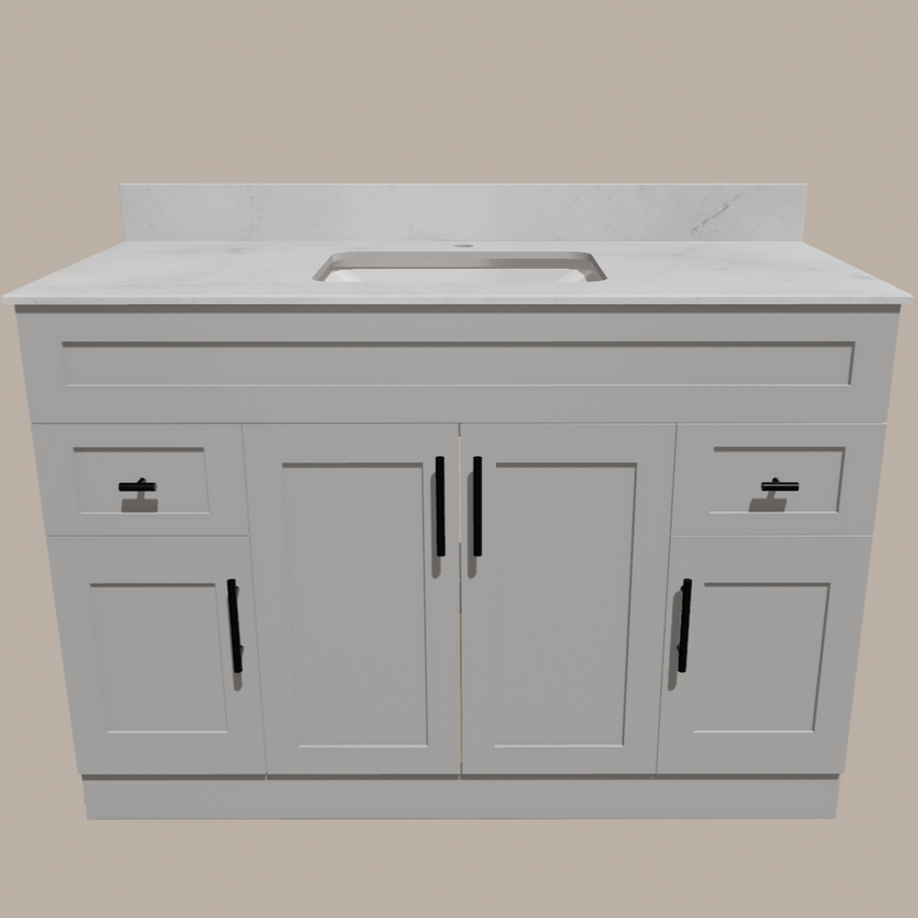 48-Inch Shaker Bathroom Vanity — White or Gray | Plywood Cabinet, Solid-Wood Doors, Soft-Close 3-Way Clip-On Hinges