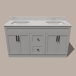 60-Inch Double Sink Shaker Bathroom Vanity — White or Gray | Plywood Cabinet, Solid-Wood Doors, Soft-Close 3-Way Clip-On Hinges | Center Drawers