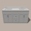 60-Inch Double Sink Shaker Bathroom Vanity — White or Gray | Plywood Cabinet, Solid-Wood Doors, Soft-Close 3-Way Clip-On Hinges | Center Drawers
