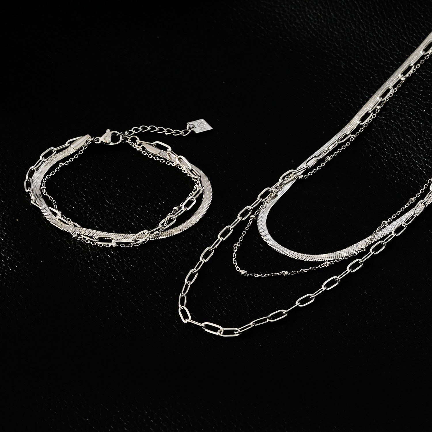 REINEDA: Triple Stacked White Gold (Silver Toned) Bracelet