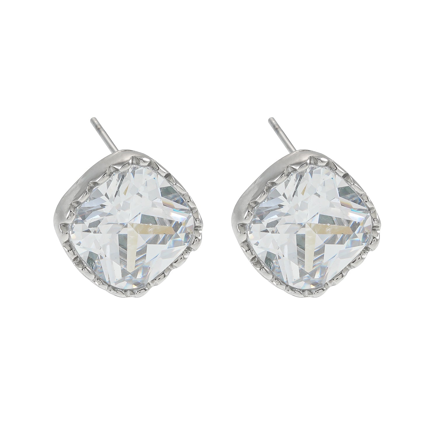 RICCA Silver : Boucles d'oreilles à porter au quotidien, ornées, en forme carrée, en moissanite (alternative au diamant).