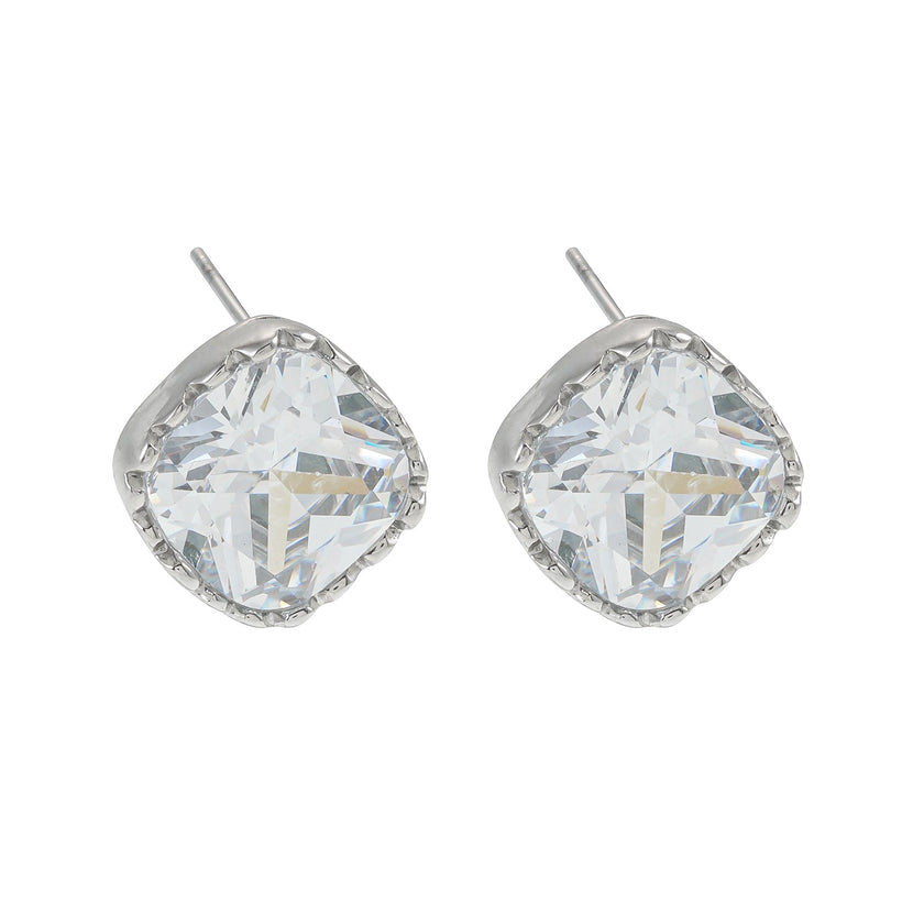 RICCA Silver : Boucles d'oreilles à porter au quotidien, ornées, en forme carrée, en moissanite (alternative au diamant).