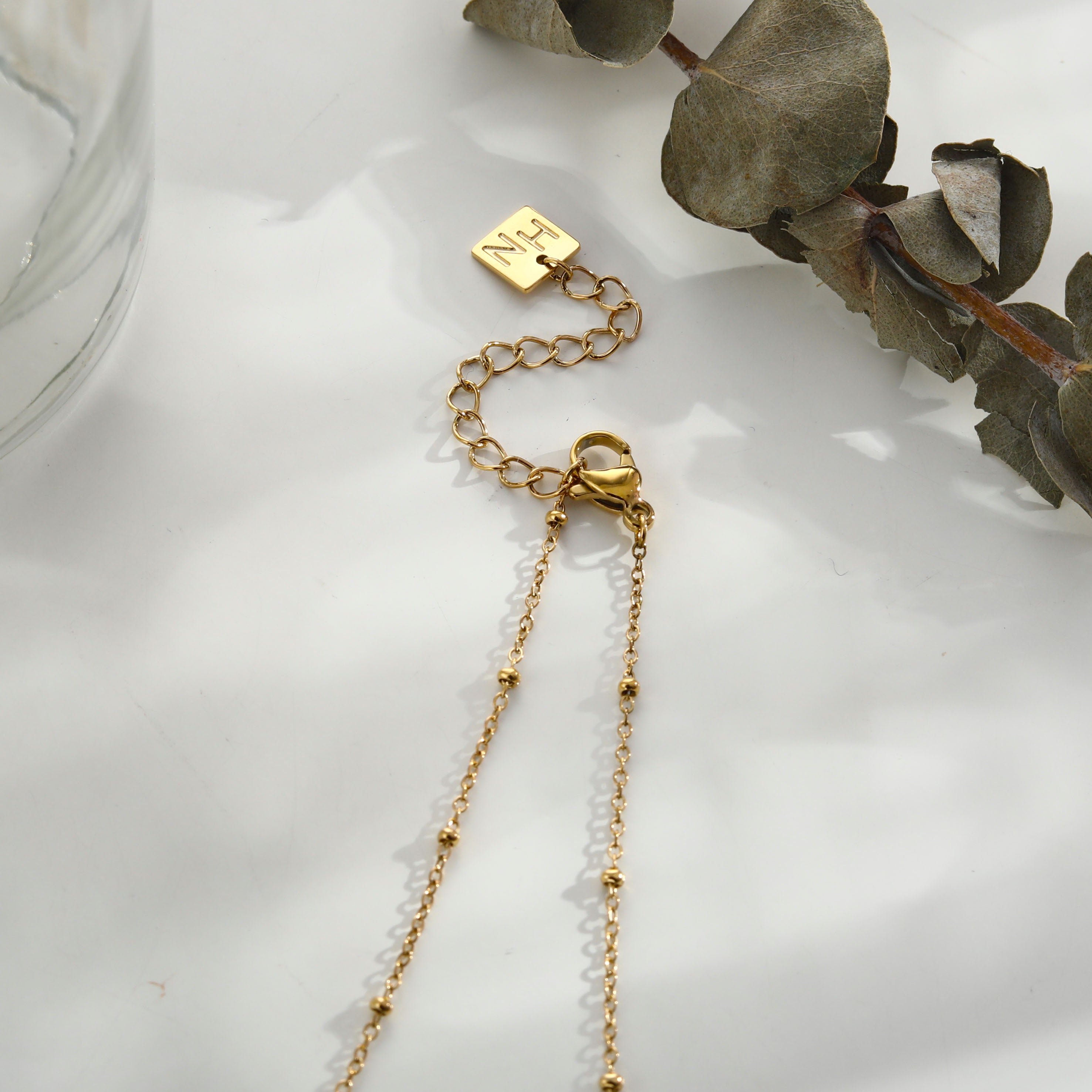 RIHANNA Beaded Chain Necklace with a Pavé Zirconia Serpent Pendant in Gold